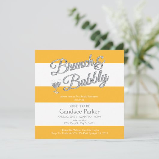 Glitter, Gele Bruids Douche Uitnodigingen (Staand voorkant)