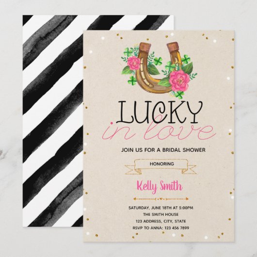 Glitter geluk in liefdesfeestuitnodiging kaart (Voorkant / Achterkant)