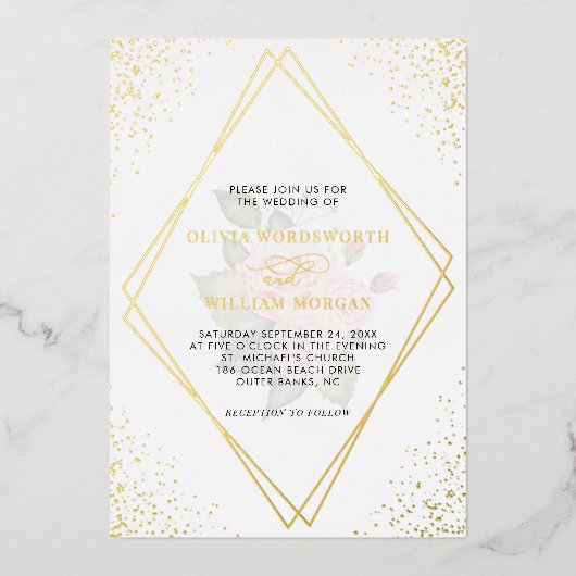 Glitter Geometric Lijst Modern Weddenschap Folie Uitnodiging (Voorkant)