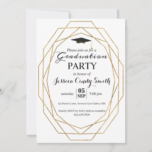 Glitter Geometrisch Lijst Foto Graduation Party Kaart (Voorkant)
