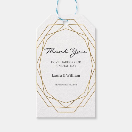 Glitter geometrische moderne bruiloft gunst dank u cadeaulabel (Voorkant)