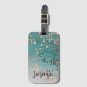 Glitter Gepersonaliseerde Gouden Sterren op Blauwg Bagagelabel (Voorkant (verticaal))