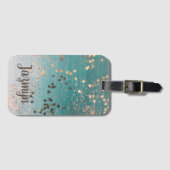 Glitter Gepersonaliseerde Gouden Sterren op Blauwg Bagagelabel (Voorkant (horizontaal))