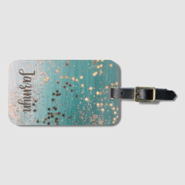 Glitter Gepersonaliseerde Gouden Sterren op Blauwg Bagagelabel