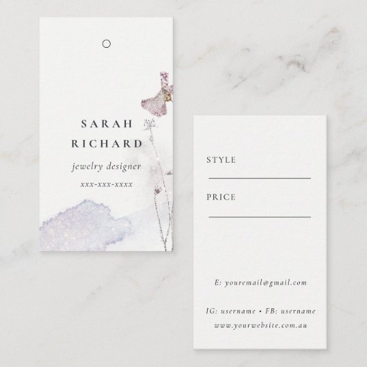 Glitter geperste bloemen Minimale eenvoudige prijs Visitekaartje (Voorkant / Achterkant)