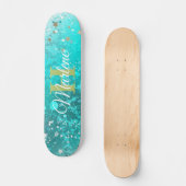 Glitter Girly Blauwgroen Mermaid Monogram Name Fan Persoonlijk Skateboard (Voorkant)