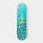 Glitter Girly Blauwgroen Mermaid Monogram Name Fan Persoonlijk Skateboard (Voorkant)