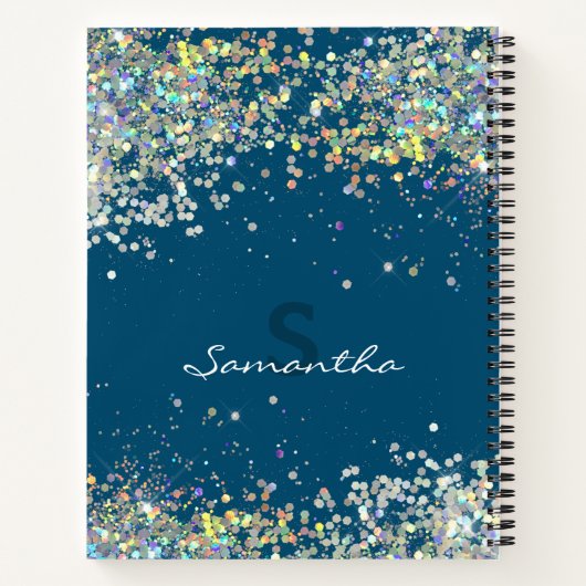 Glitter Girly Custom Name Monogram Notitieboek (Achterkant)
