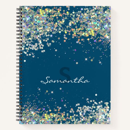 Glitter Girly Custom Name Monogram Notitieboek (Voorkant)