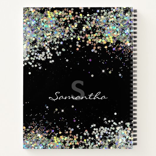 Glitter Girly Custom Name Monogram Notitieboek (Achterkant)