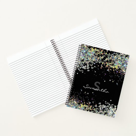 Glitter Girly Custom Name Monogram Notitieboek (Binnen)