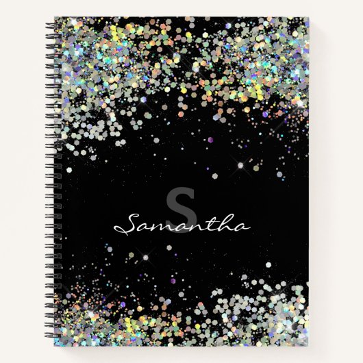 Glitter Girly Custom Name Monogram Notitieboek (Voorkant)