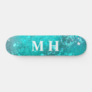Glitter Girly Green Mermaid Monogram Fantasy Blauw Persoonlijk Skateboard