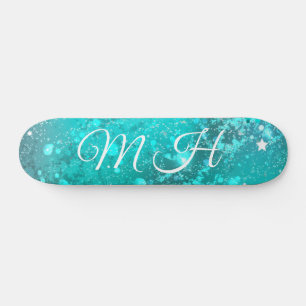 Glitter Girly Green Mermaid Monogram Fantasy Blauw Persoonlijk Skateboard