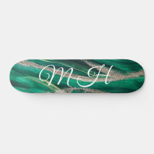 Glitter Girly Green Mermaid Monogram Fantasy Persoonlijk Skateboard