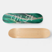 Glitter Girly Green Mermaid Monogram Fantasy Persoonlijk Skateboard (Horizontaal)