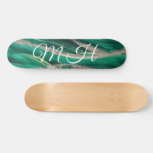 Glitter Girly Green Mermaid Monogram Fantasy Persoonlijk Skateboard (Horizontaal)