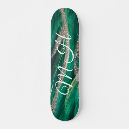 Glitter Girly Green Mermaid Monogram Fantasy Persoonlijk Skateboard (Voorkant)