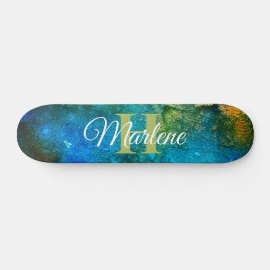 Glitter Girly Green Mermaid Monogram Name Fantasy Persoonlijk Skateboard (Horizontaal)