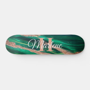 Glitter Girly Green Mermaid Monogram Name Fantasy Persoonlijk Skateboard