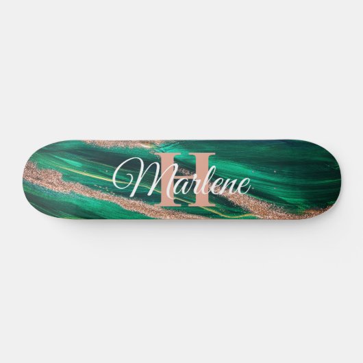 Glitter Girly Green Mermaid Monogram Name Fantasy Persoonlijk Skateboard (Horizontaal)