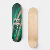 Glitter Girly Green Mermaid Monogram Name Fantasy Persoonlijk Skateboard (Voorkant)