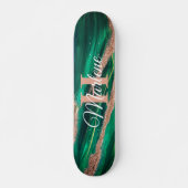Glitter Girly Green Mermaid Monogram Name Fantasy Persoonlijk Skateboard (Voorkant)