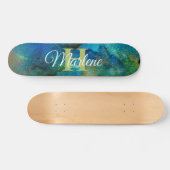 Glitter Girly Green Mermaid Monogram Name Fantasy Persoonlijk Skateboard (Horizontaal)