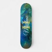 Glitter Girly Green Mermaid Monogram Name Fantasy Persoonlijk Skateboard (Voorkant)