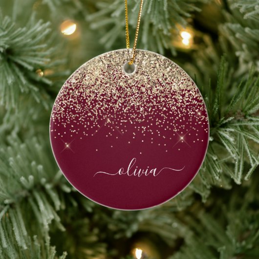 Glitter Girly Monogram Glam Keramisch Ornament (Boom)