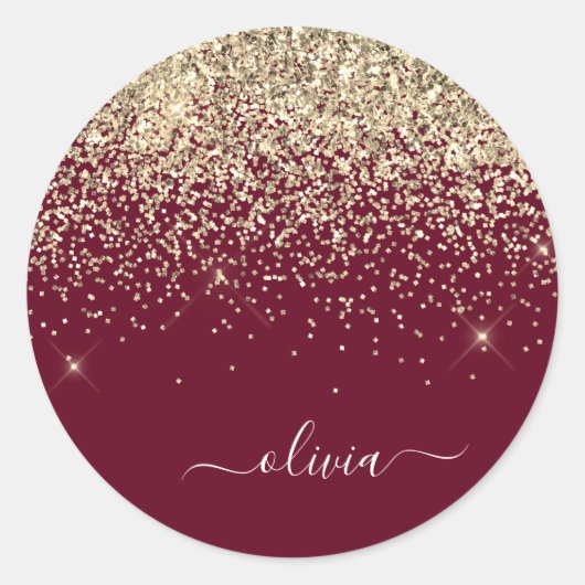 Glitter Girly Monogram Glam Ronde Sticker (Voorkant)