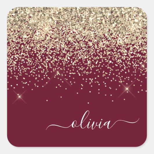 Glitter Girly Monogram Glam Vierkante Sticker (Voorkant)