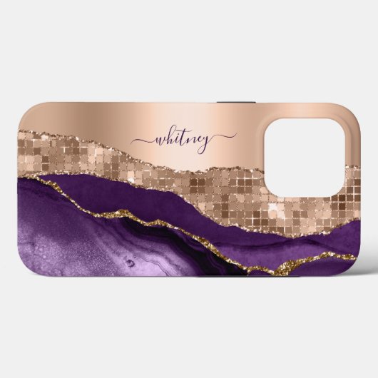 Glitter Girly Roos Gold Stylish Paars Case-Mate iPhone Case (Achterkant (horizontaal))