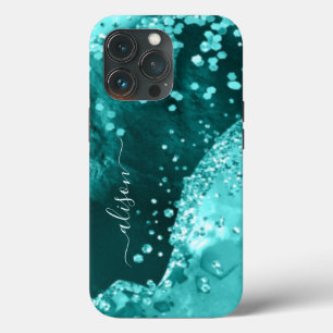 Glitter Girly Sparkle Birthday Blauwgroen Aqua Blu Case-Mate iPhone Case