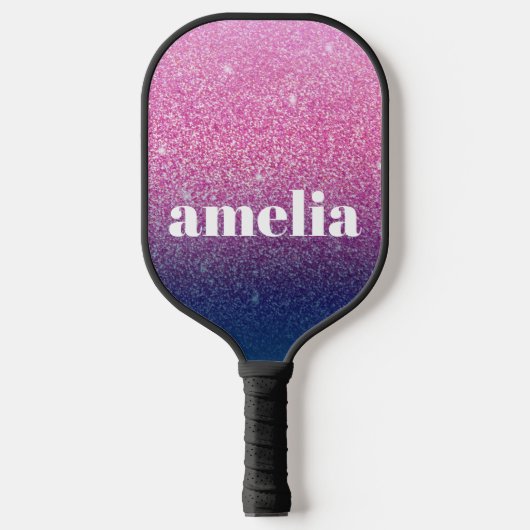 Glitter Girly Sparkly Pink Navy Blue Custom Name Pickleball Paddle (Voorkant)