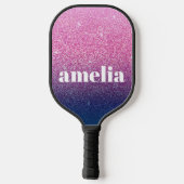 Glitter Girly Sparkly Pink Navy Blue Custom Name Pickleball Paddle (Achterkant)