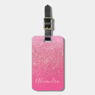 Glitter Girly Sparkly Roos Pink Script Name Bagagelabel