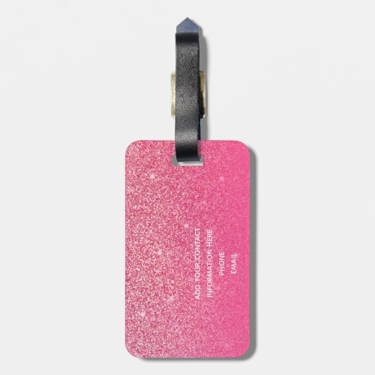 Glitter Girly Sparkly Roos Pink Script Name Bagagelabel (Achterkant verticaal)