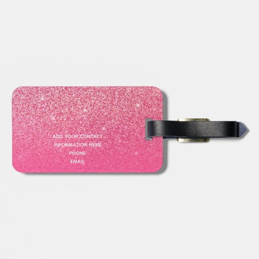 Glitter Girly Sparkly Roos Pink Script Name Bagagelabel (Achterkant horizontaal)