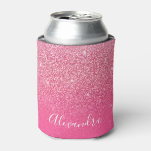 Glitter Girly Sparkly Roos Roze Script Naam Aangep Blikjeskoeler