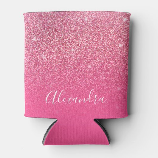 Glitter Girly Sparkly Roos Roze Script Naam Aangep Blikjeskoeler (Voorkant)