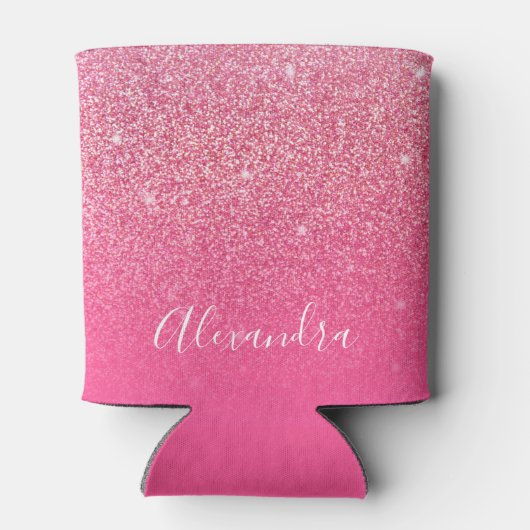 Glitter Girly Sparkly Roos Roze Script Naam Aangep Blikjeskoeler (Achterkant)