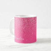Glitter Girly Sparkly Roos Roze Script Naam Aangep Koffiemok (Voorkant links)