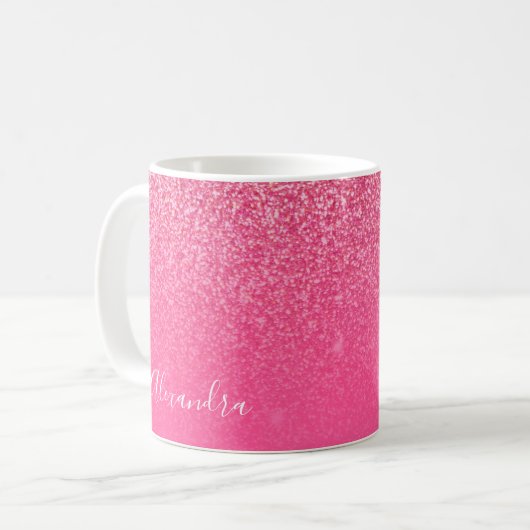 Glitter Girly Sparkly Roos Roze Script Naam Aangep Koffiemok (Voorkant links)