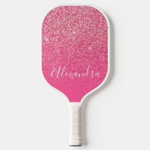 Glitter Girly Sparkly Roos Roze Script Naam Aangep Pickleball Paddle
