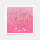 Glitter Girly Sparkly Roos Roze Script Naam Aangep Servet (Voorkant)