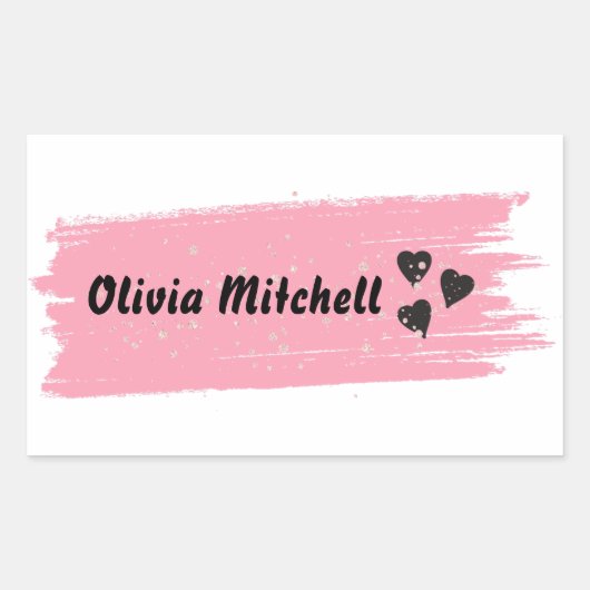 Glitter girly Waterdichte Lange Naam Rechthoekige Sticker (Voorkant)