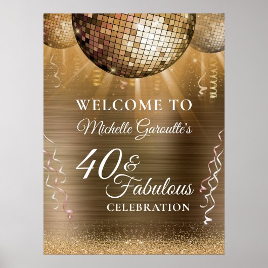 Glitter Glam 40 & Fabulous Gouden Discobal Poster (Voorkant)