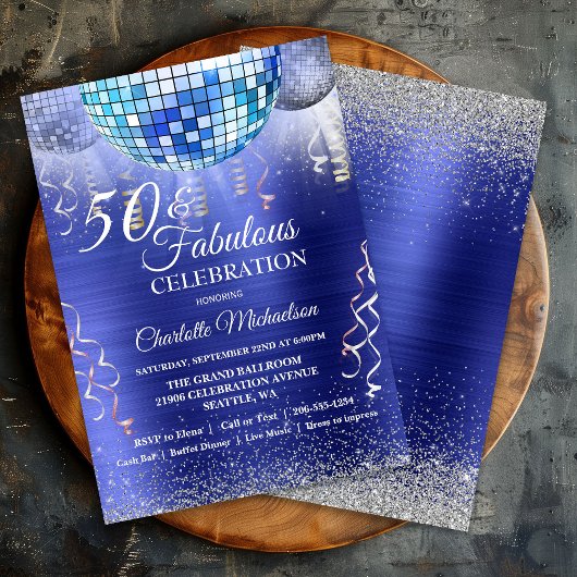 Glitter Glam 50 en Fabulous Blue Disco Ball Kaart
