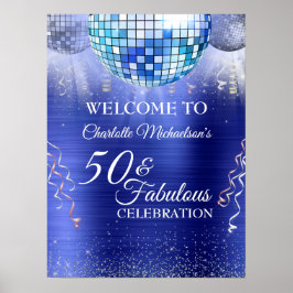 Glitter Glam 50 en Fabulous Blue Disco Ball Poster
